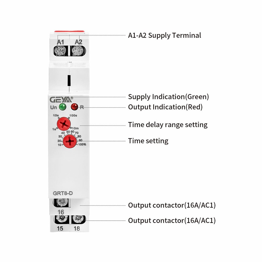 GEYA Off Delay Timer Relay Without Supply Voltage Power Off Failure AC/DC12-240V