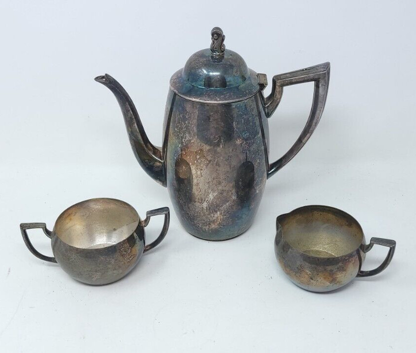 Oneida Silversmiths Coffee Tea Pot Creamer Sugar Set Silver Plate