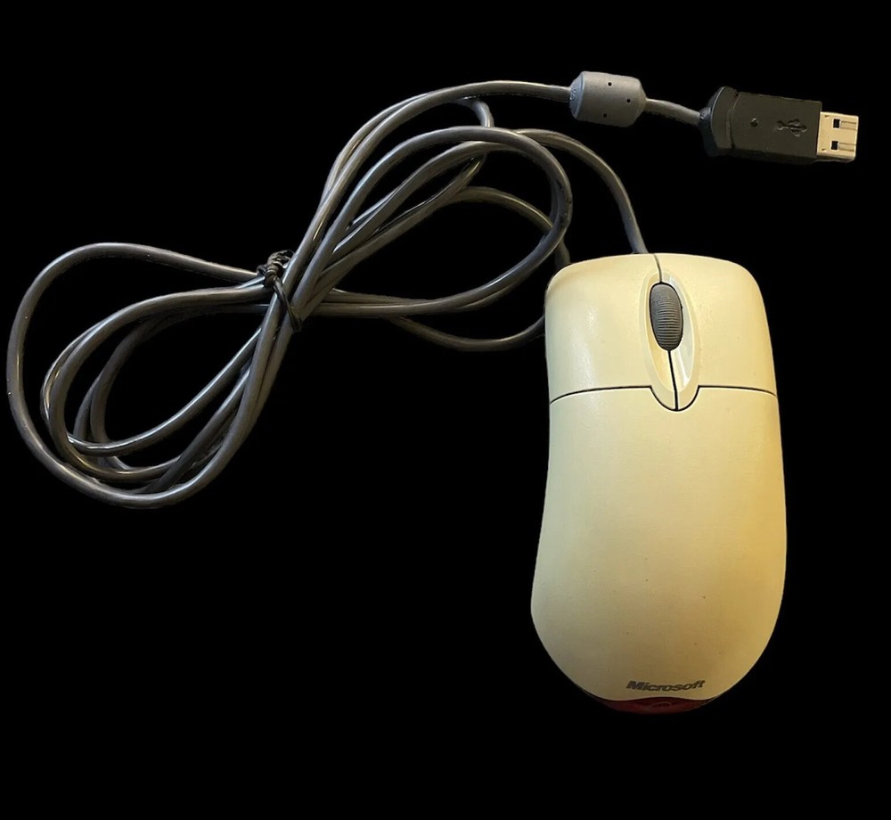 Vintage Microsoft Wheel Red Light Mouse Optical UBS, PS/2 Compatible Beige