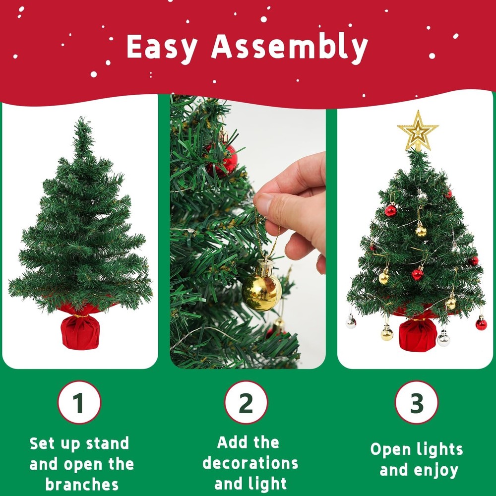 Christmas Tree Mini Small Tabletop Christmas Tree 24 Inch with 30 Led String ...