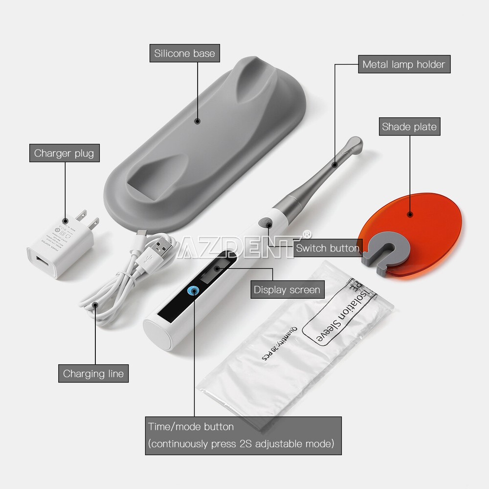Dental Wireless LED Curing Light 1 Second Cure Lamp 1400mw/cm²