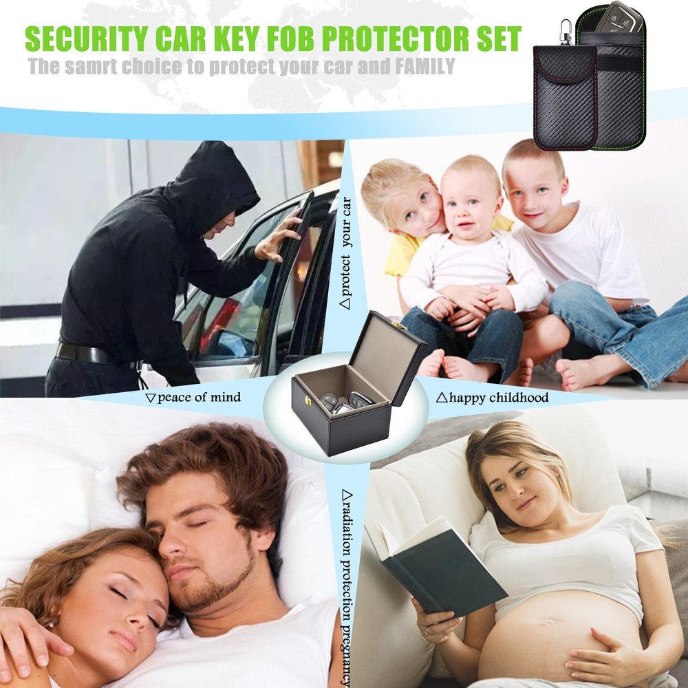 Faraday Box & 2 Pack Bag for Key Fob Protector, Medium, black