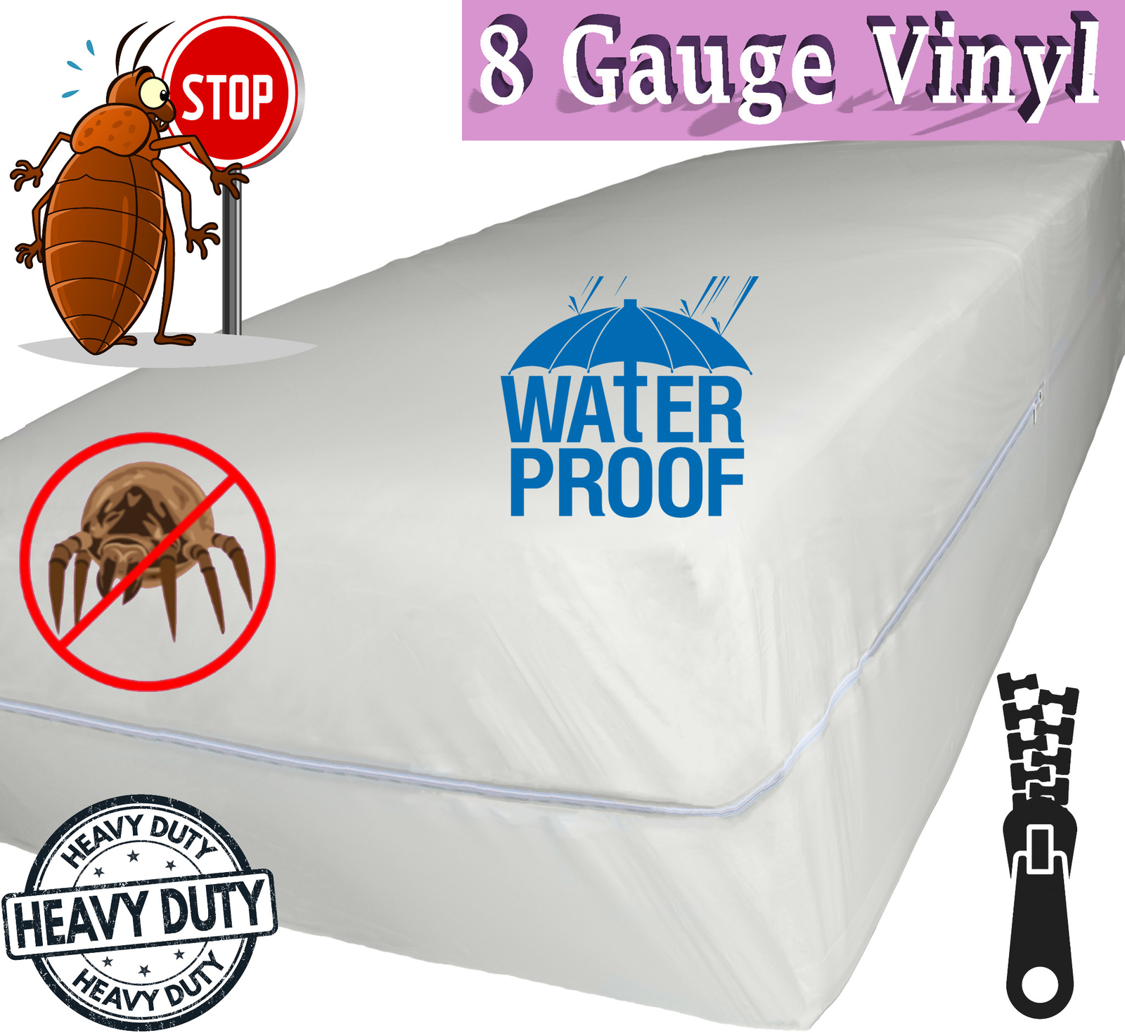 Venice® Superior Heavy 8 Gauge Vinyl Zippered Mattress Cover Water Bed-Bug Proof