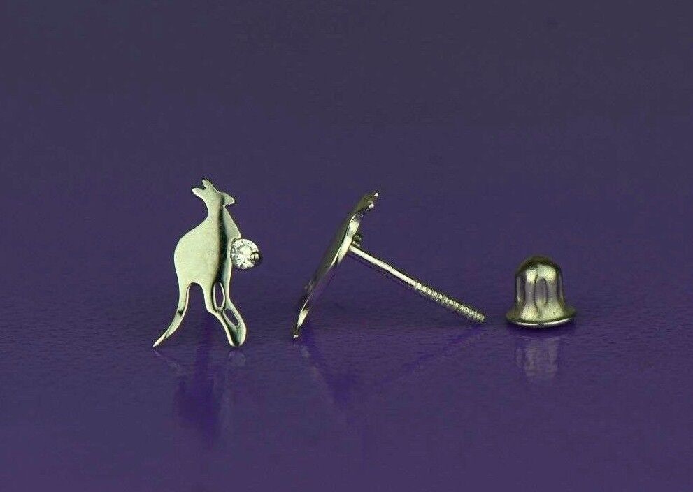 14k Yellow or White Gold Kangaroo CZ stud Earring