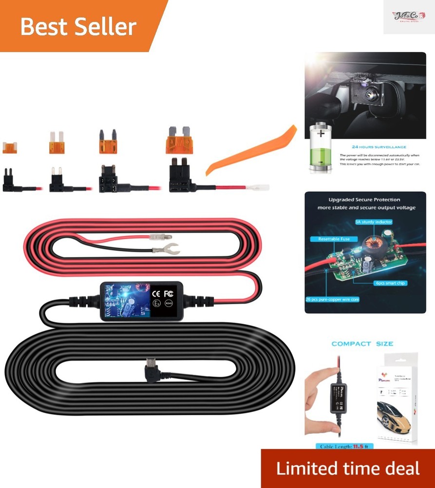 Mini USB Hardwire Kit for Dash Cams - Continuous Power with Protective Features