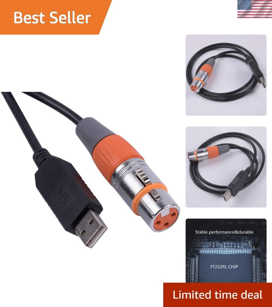 High-Speed USB DMX Interface 6ft Cable - Versatile Lighting Control Solution