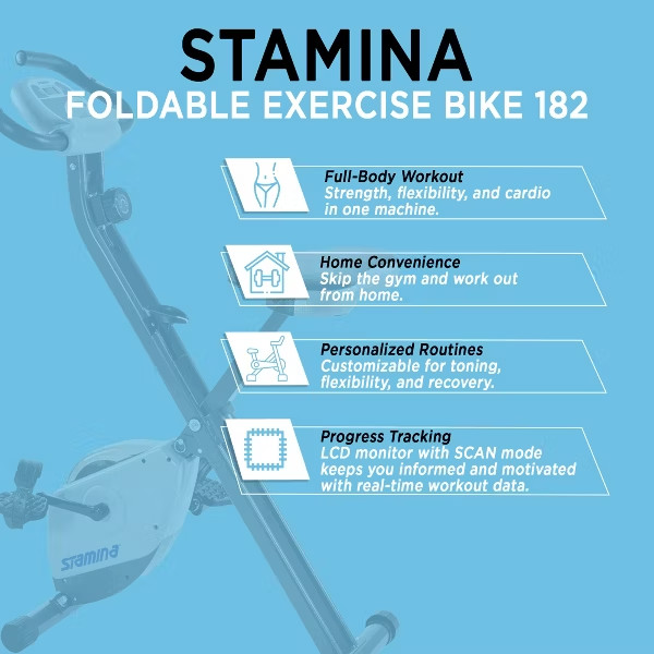 STAMINA FOLDABLE STATIONARY EXERCISE BIKE W/ SMART WORKOUT APP *DISTRESSED PKG