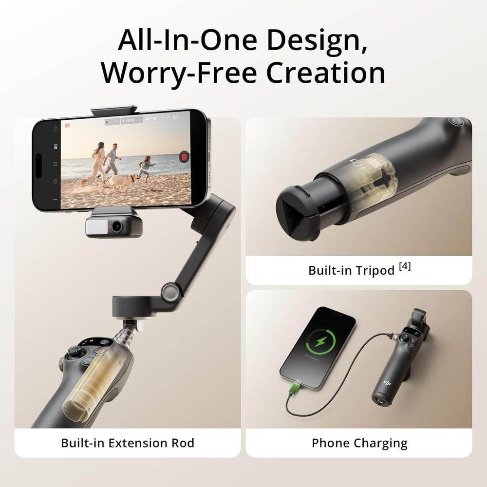 DJI Osmo Mobile 7P Gimbal Stabilizer for iPhone, Android, Native Tracking, Light