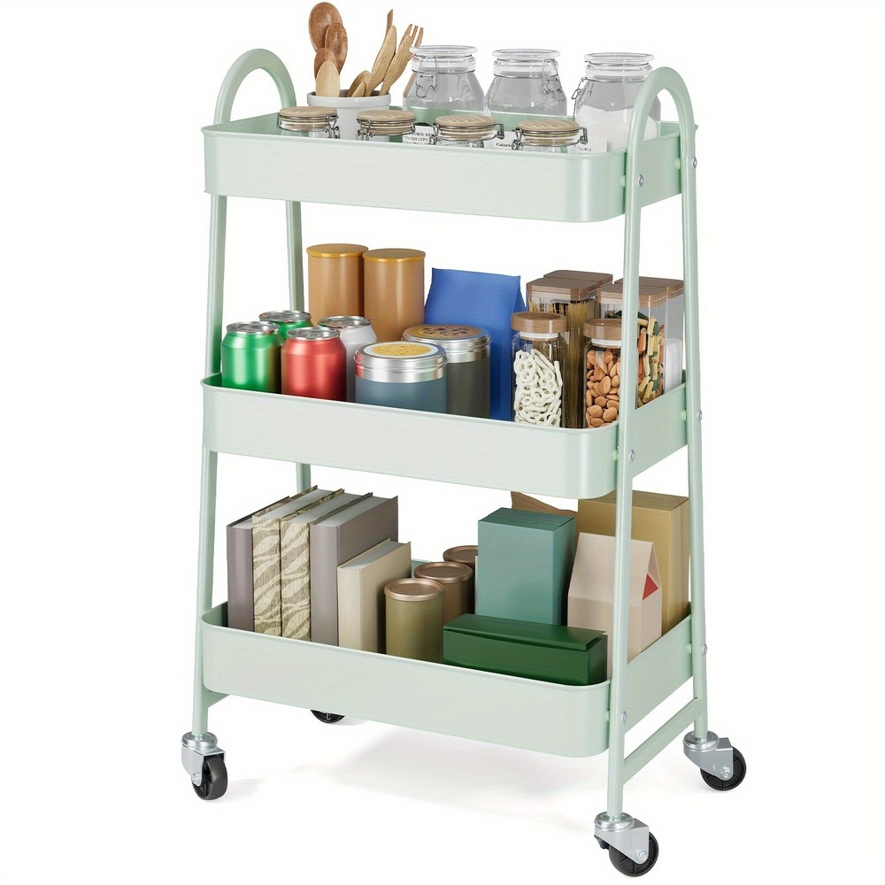 3-Tier Rolling Kitchen Cart, Metal Frame with Plastic Wheels, Space-Saving