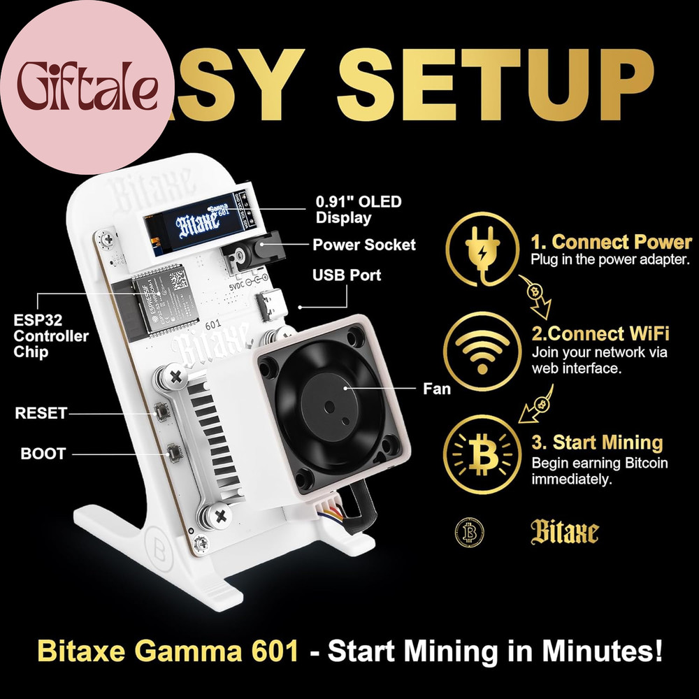 Bitaxe Gamma 601 Bitcoin Miner, Open Source Solo BTC Mining Machine, BM1370 ASIC
