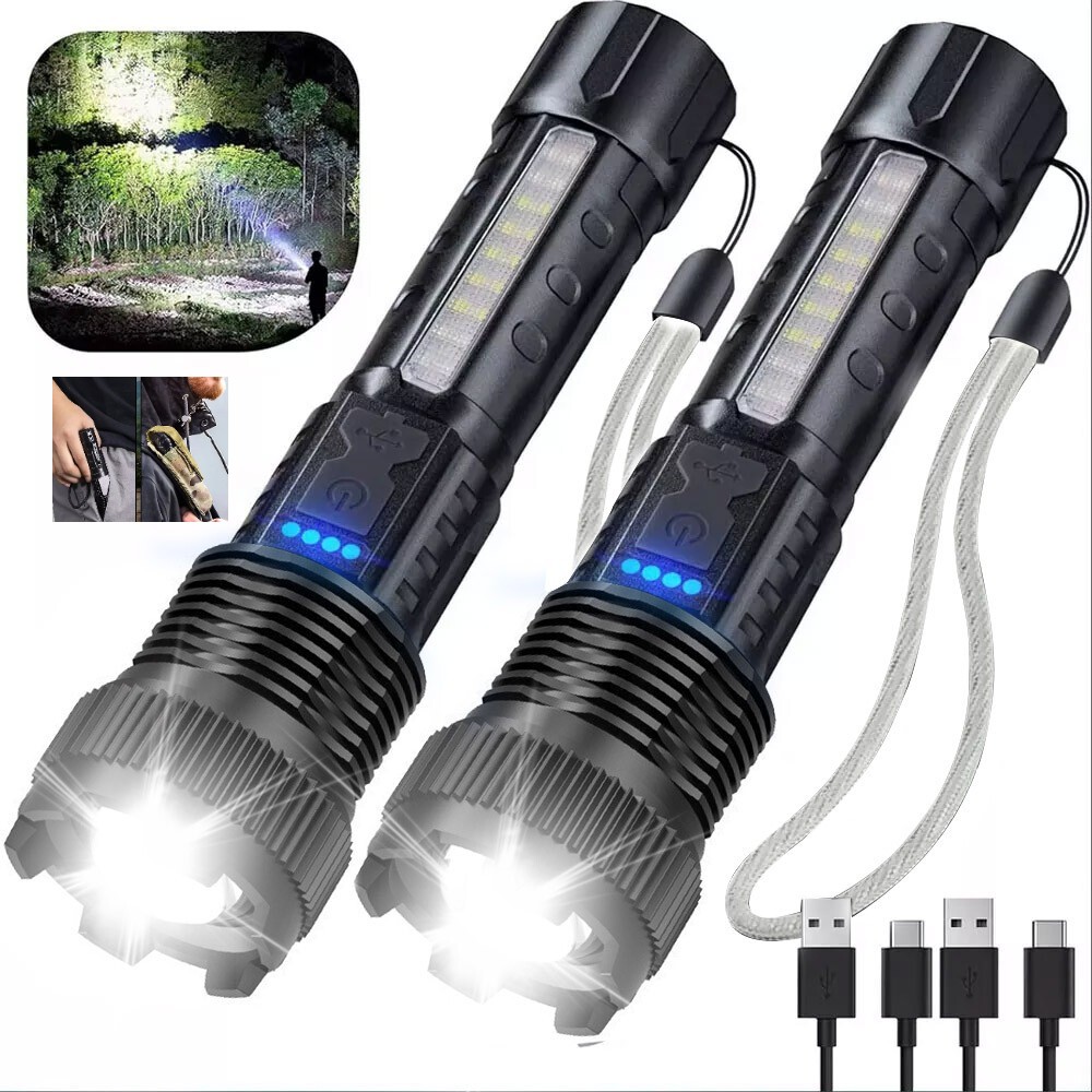 2 x 990000000Lumen Super Bright LED Flashlight Tactical Rechargeable Work Lights