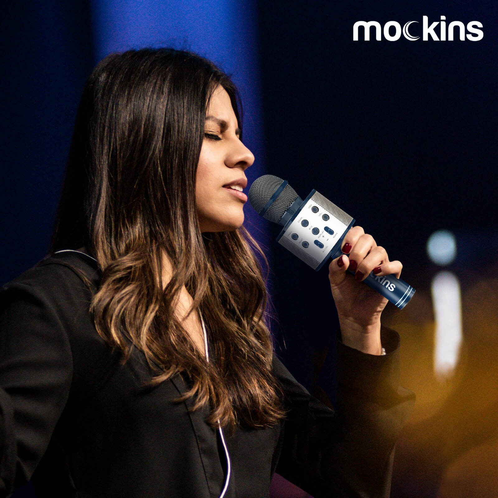 Mockins Wireless Bluetooth Karaoke Microphone, Navy, Holiday Gift kids