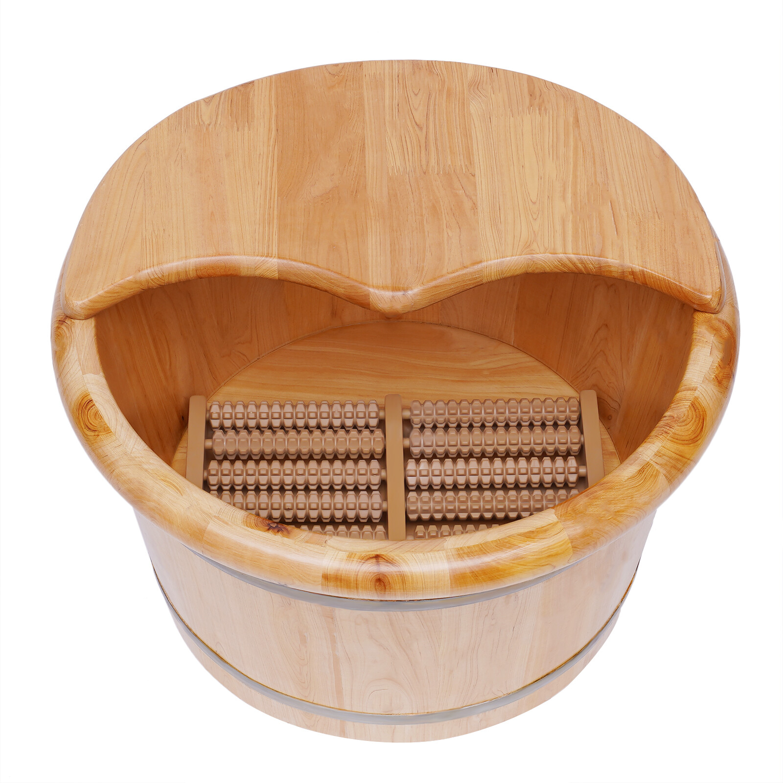 Cedar Wood Foot Basin +Massager Wooden Bucket Foot Bath Massage Plus Cover Plate