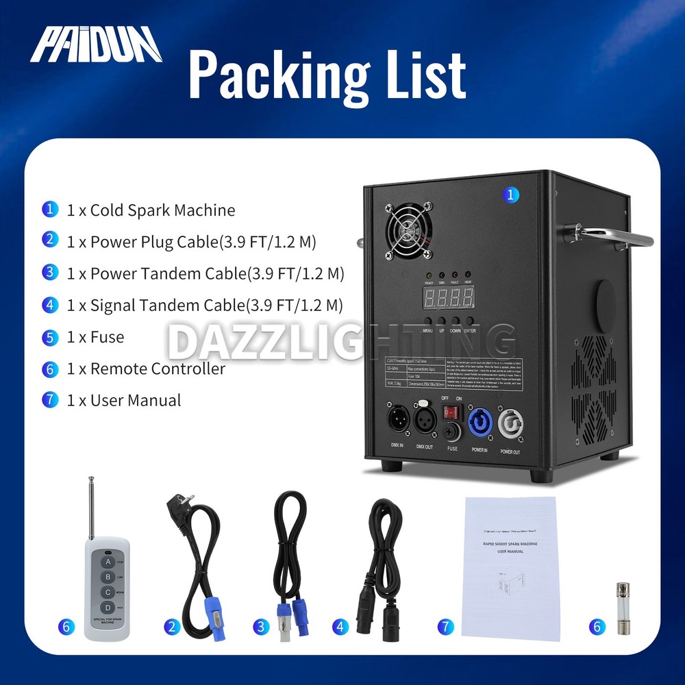 PAIDUN 2Pack 850W Large Cold Spark Machine Firework Effect DMX512 Remote Control