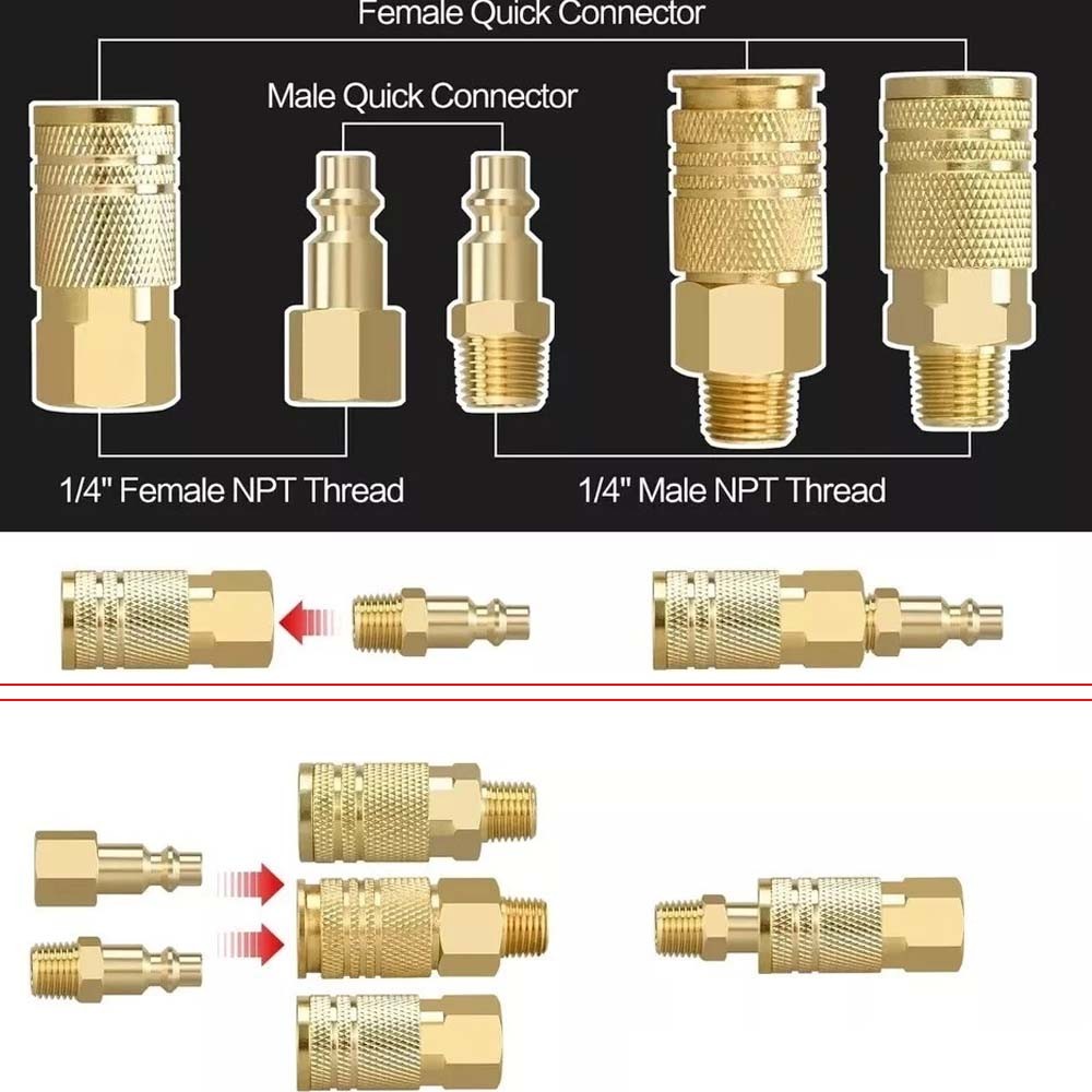 14pcs Air Hose Fittings, 1/4" NPT Quick Connect Air Coupler and Plug Kit I/M