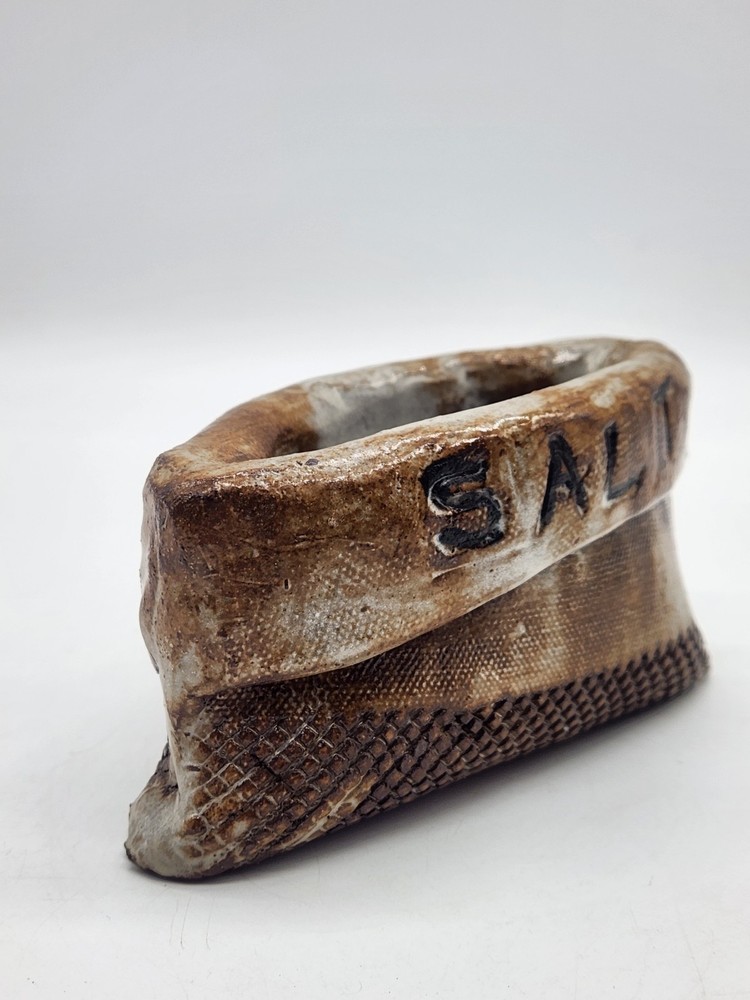 Studio Art Pottery Burlap Sack Salt Cellar