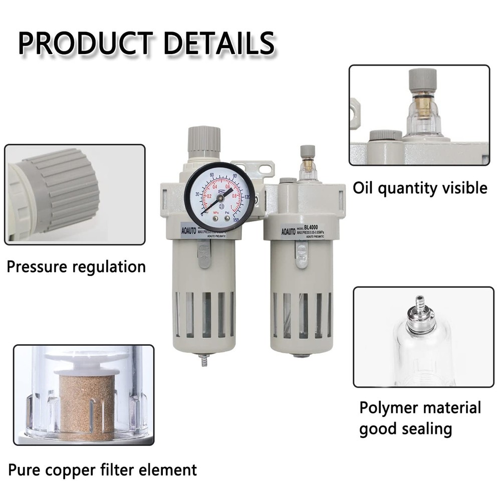 1/2 NPT Compressed Air Filter Regulator Lubricator Combo,Air Tool Compressor Fil