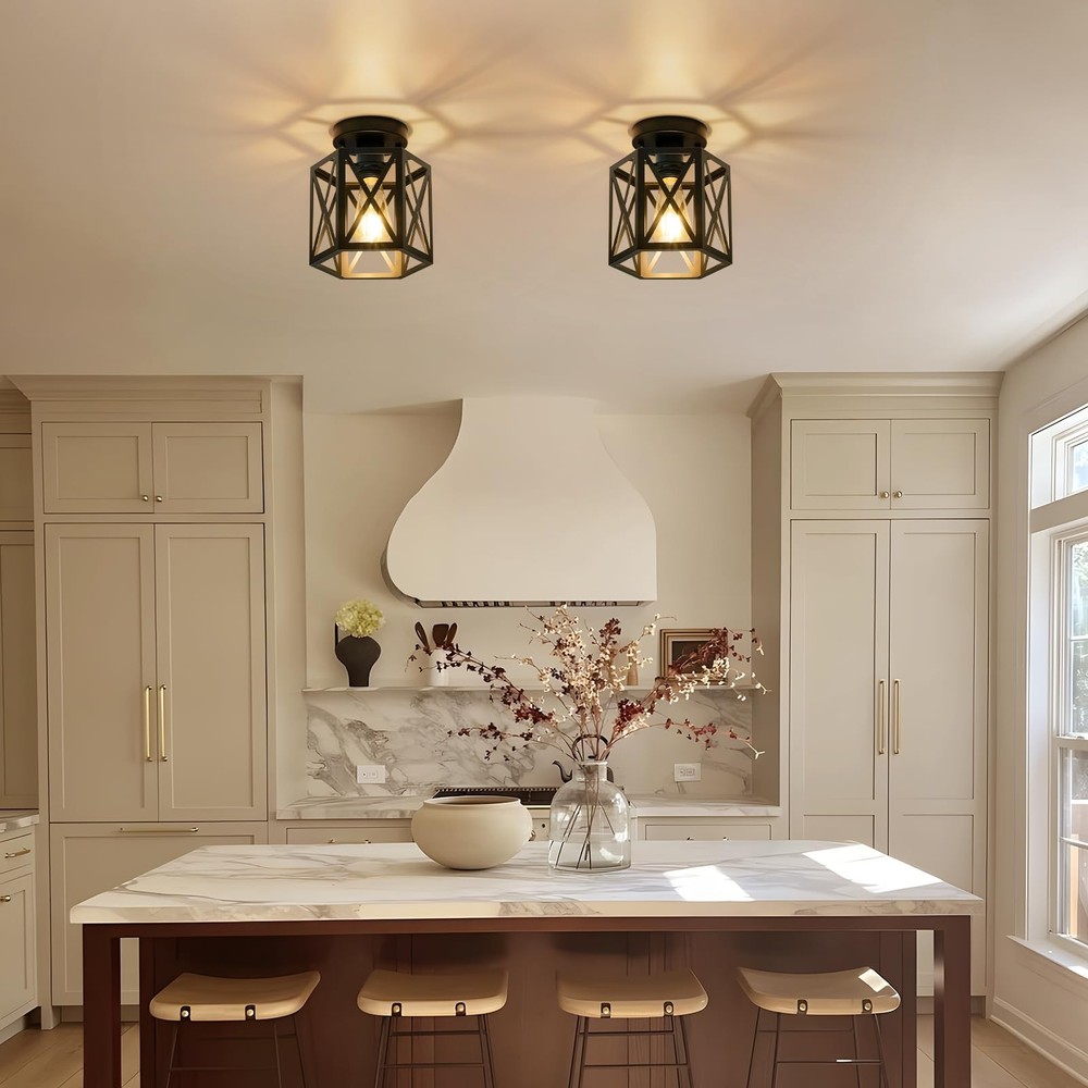 Modern Semi Flush Mount Ceiling Light,1-Light Hexagon Flush Mount Ceiling Lig...