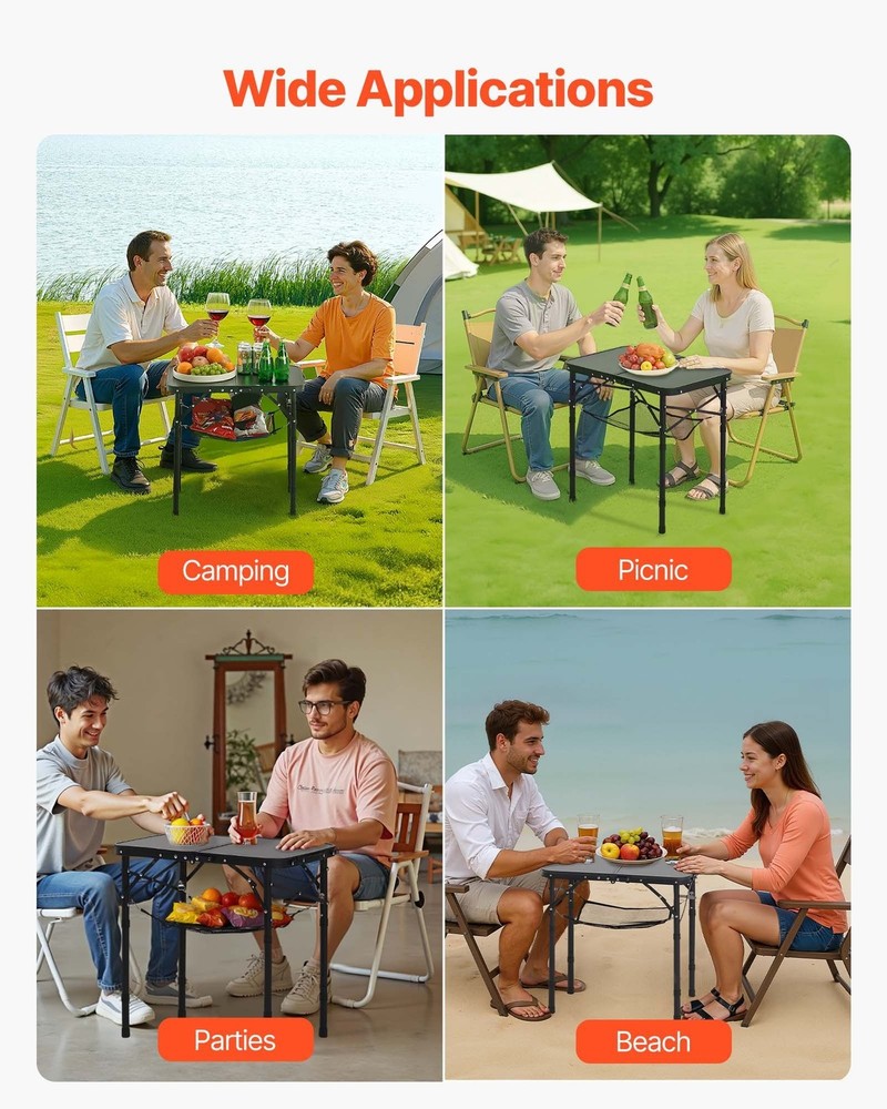 2ft Folding Aluminum Camping Table - Portable Outdoor Table Adjustable Height