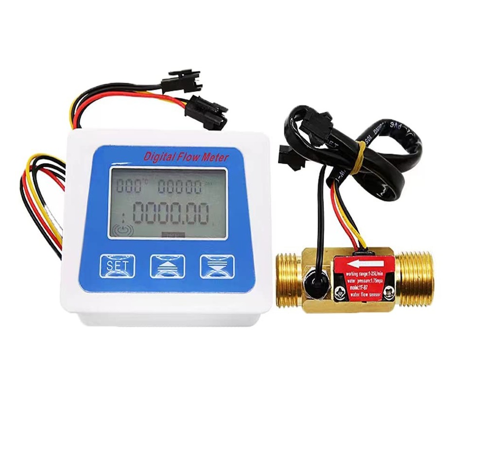 Water Flow Totalizer and Rate Meter with Digital LCD Display +G1/2"...