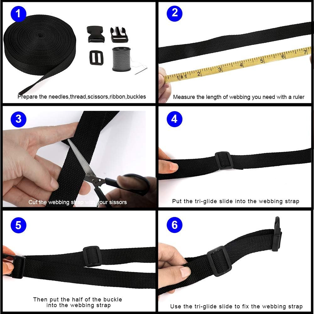 Buckles Strap Set, 10 Yards 1 Inch Nylon Webbing Strap with 20 Set Side Release