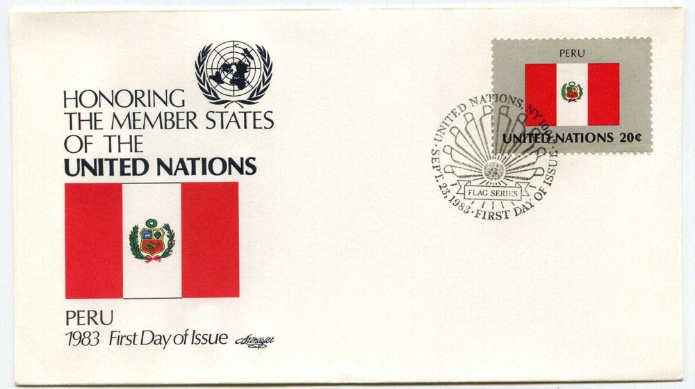 United Nations #408 Flag Series 1983, Peru, Artmaster, FDC
