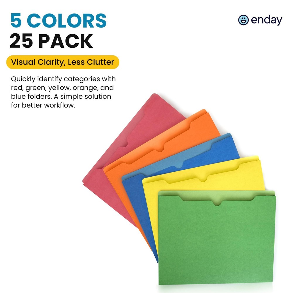 2 Inch File Jackets (25 Pack)- Assorted Colors Expandable File Folders - Stra...