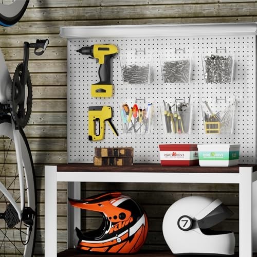 Large Pegboard Cups Peg Board Storage Bin 6 Pack with Hooks, Square Box Clear