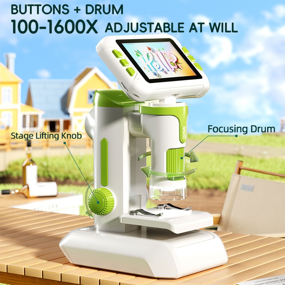Kids Microscope 1600X Digital Microscope With 4 Inch 1080P Screen Handheld