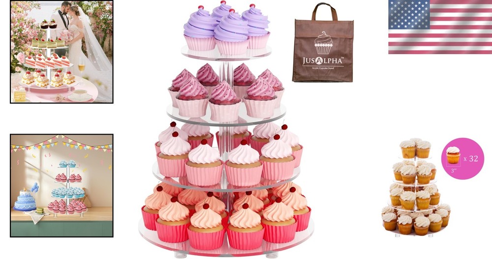 Acrylic 4 Tier Cupcake Stand, Clear Dessert Tower