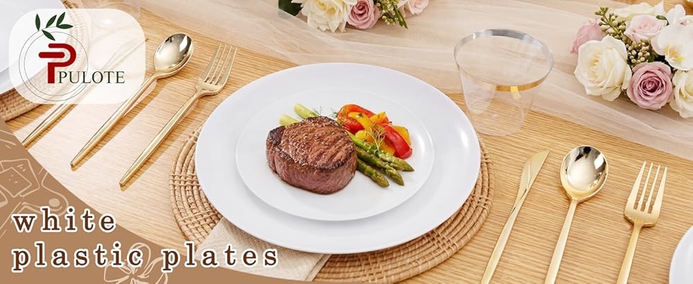 White Plastic Plates Disposable - Heavyweight 50 White Dinner & 50