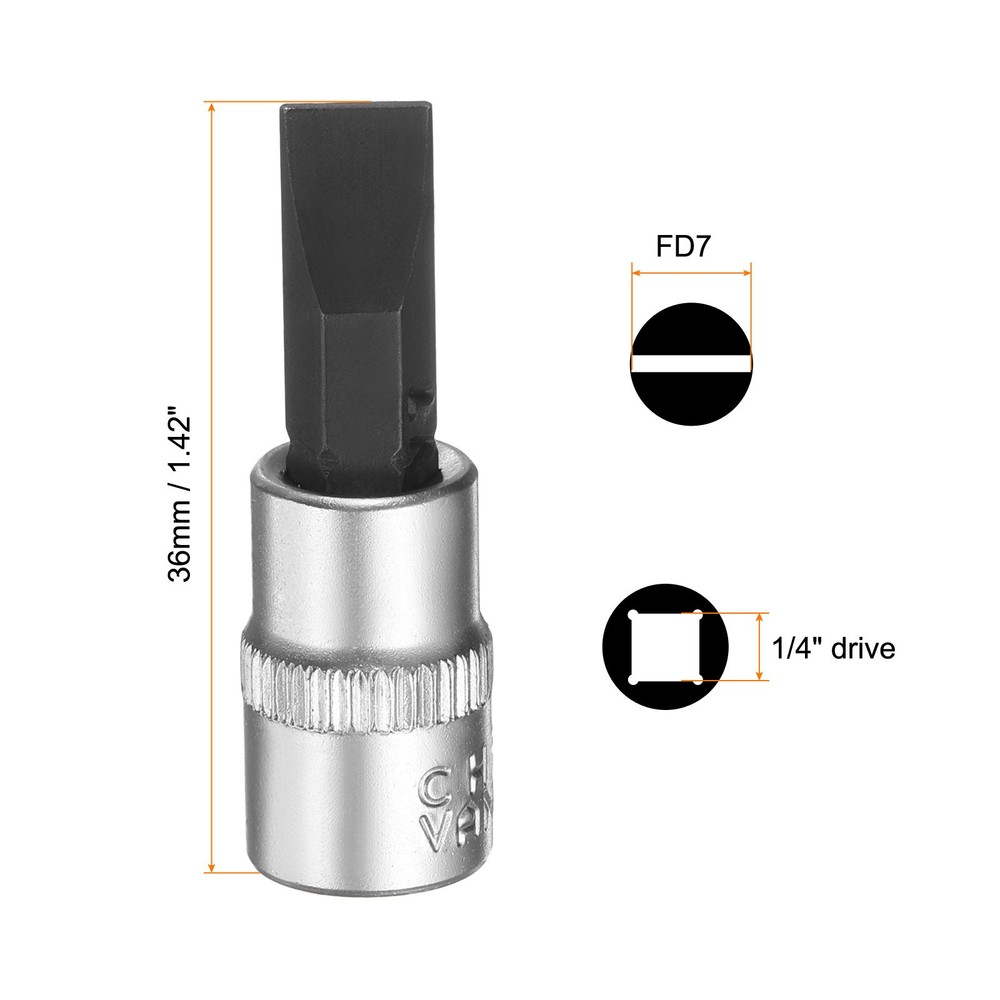 5pcs FD7 Slotted Bit Socket 1/4" Square Drive Extension Impact Bit, Black