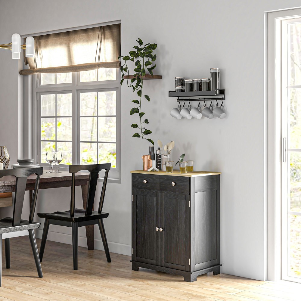 Office Coffee Cabinet - Solid Wood Countertop,Modern Tea Storage Organizer