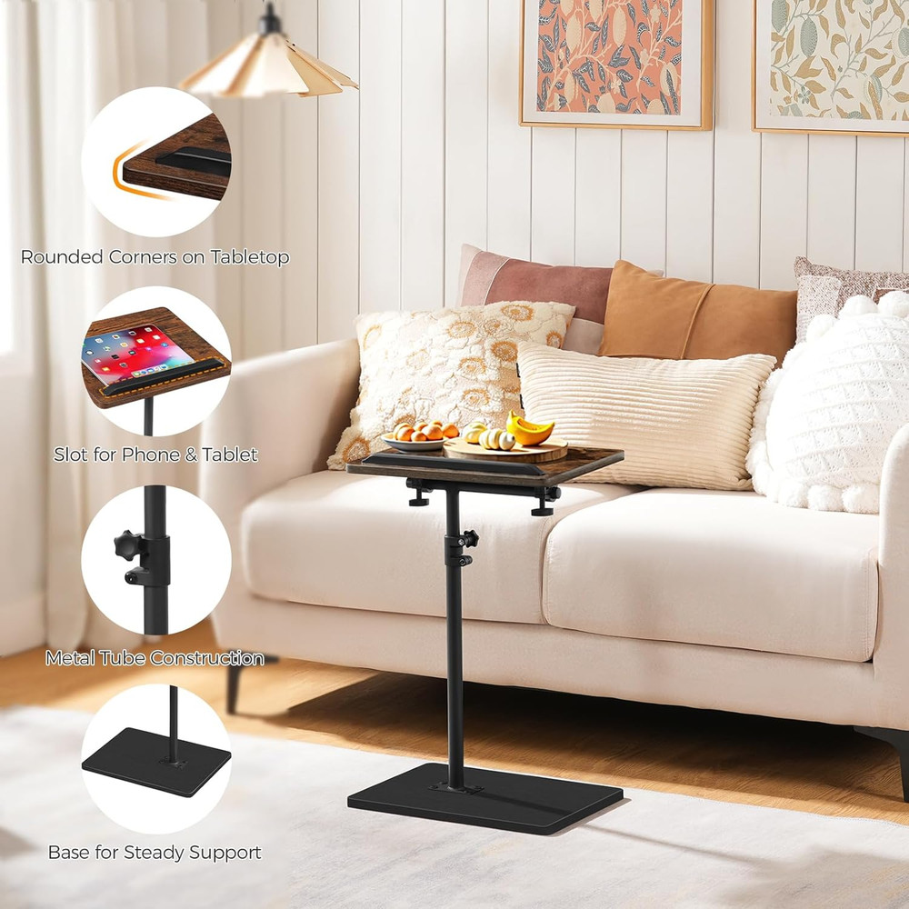 TV Tray Table, Sofa Armrest Tray Table for Couch, 360° Swivel Height Adjustable