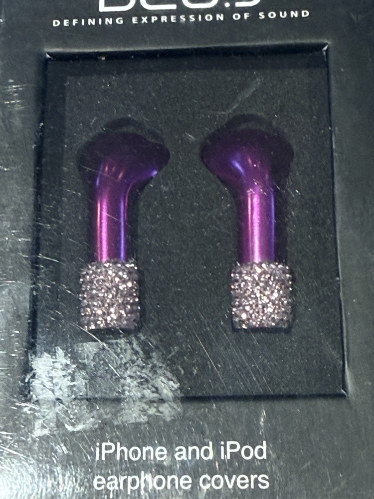 DEOS iPhone & iPod Earphone Covers PURPLE Swarovski Elements NWT