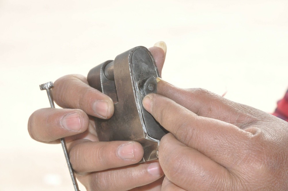 Vintage Iron Handcrafted Square Shape Fine Engraved Strip System Padlock