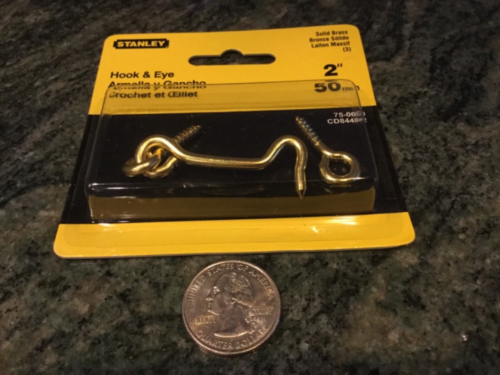 Stanley latch Hook Eye Solid Brass Latching Doors Gates 2" 75-0620 cabinet door