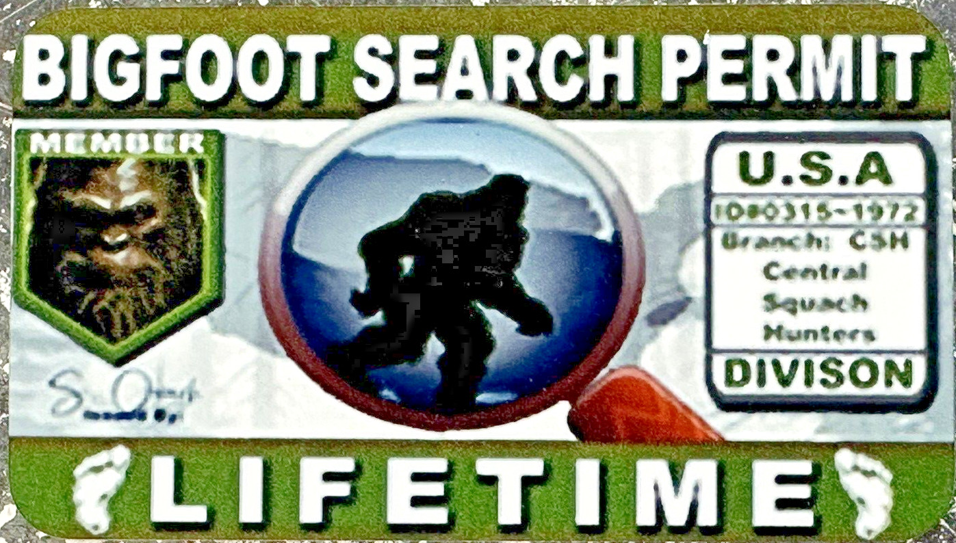 Bigfoot Search Permit USA Sasquatch Hunting License Aluminum Card Size 3.5" x 2"