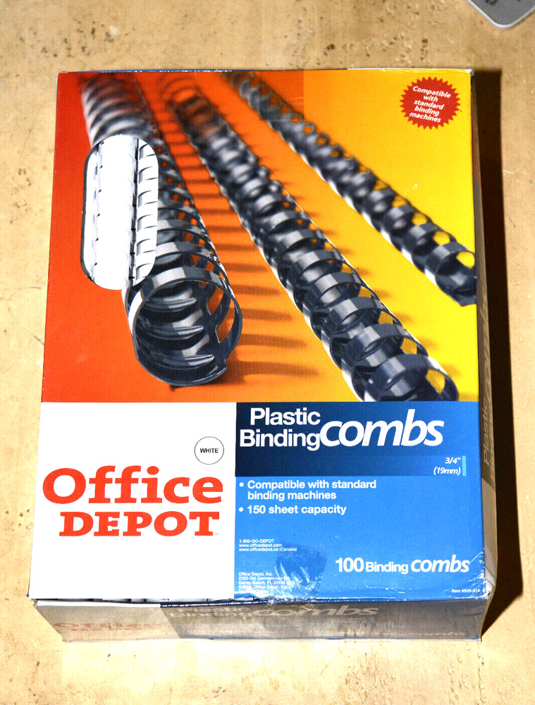 Plastic Binding Combs 3/4" White Office Depot Unopened