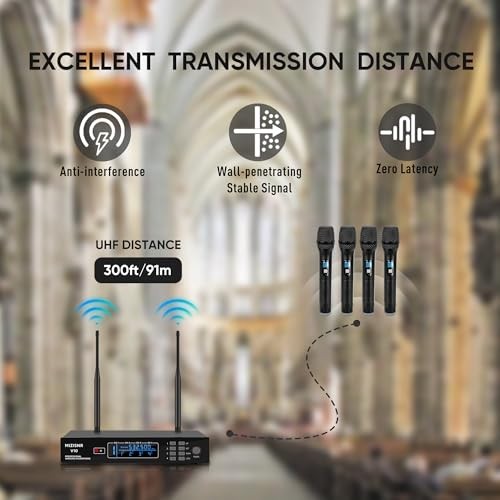 4 Channel Wireless Microphone System, Professional UHF Cordless Handheld V10_SC