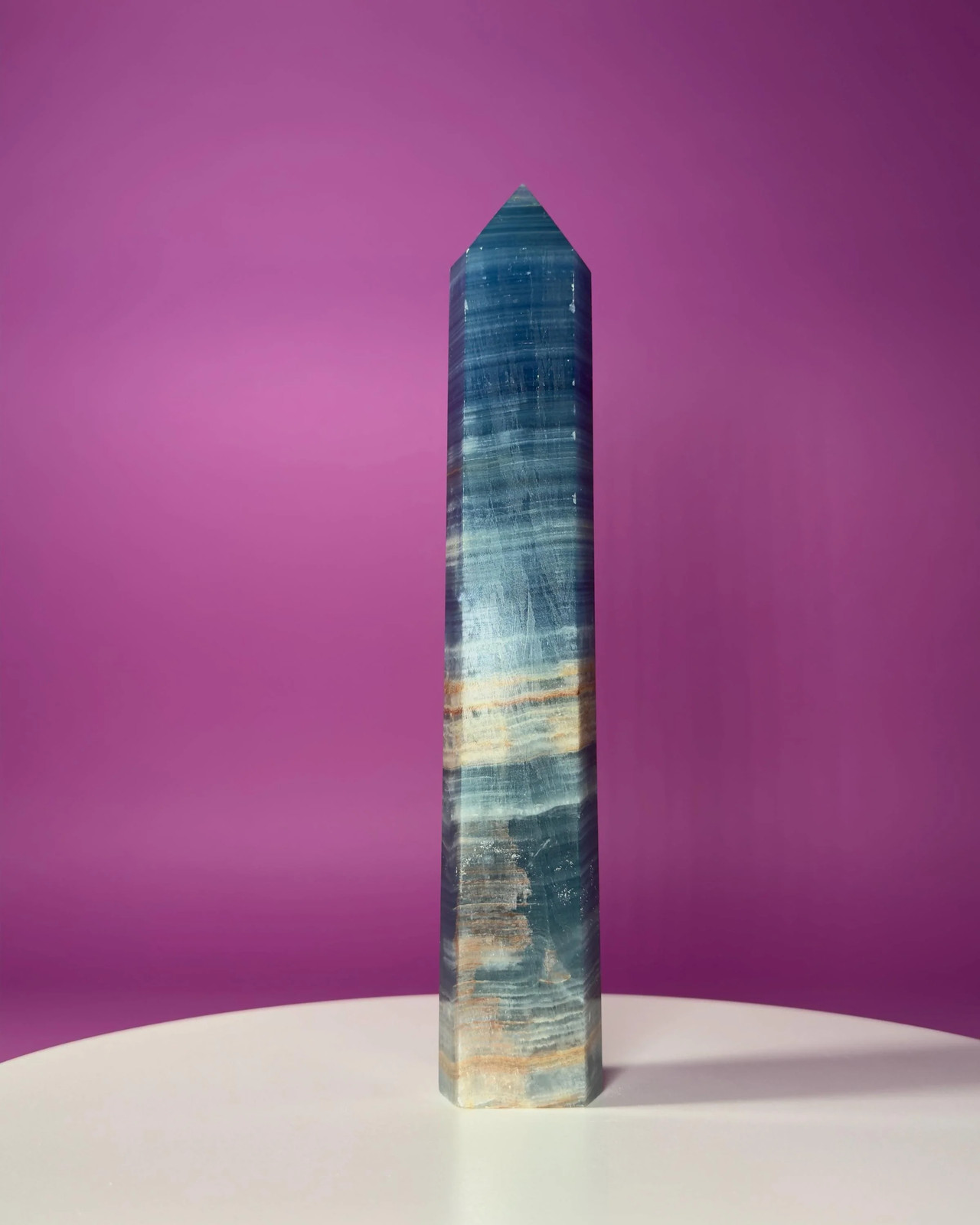Blue Onyx Aquatine Calcite Tower 910g 10" Banded Blue Calcite Crystal