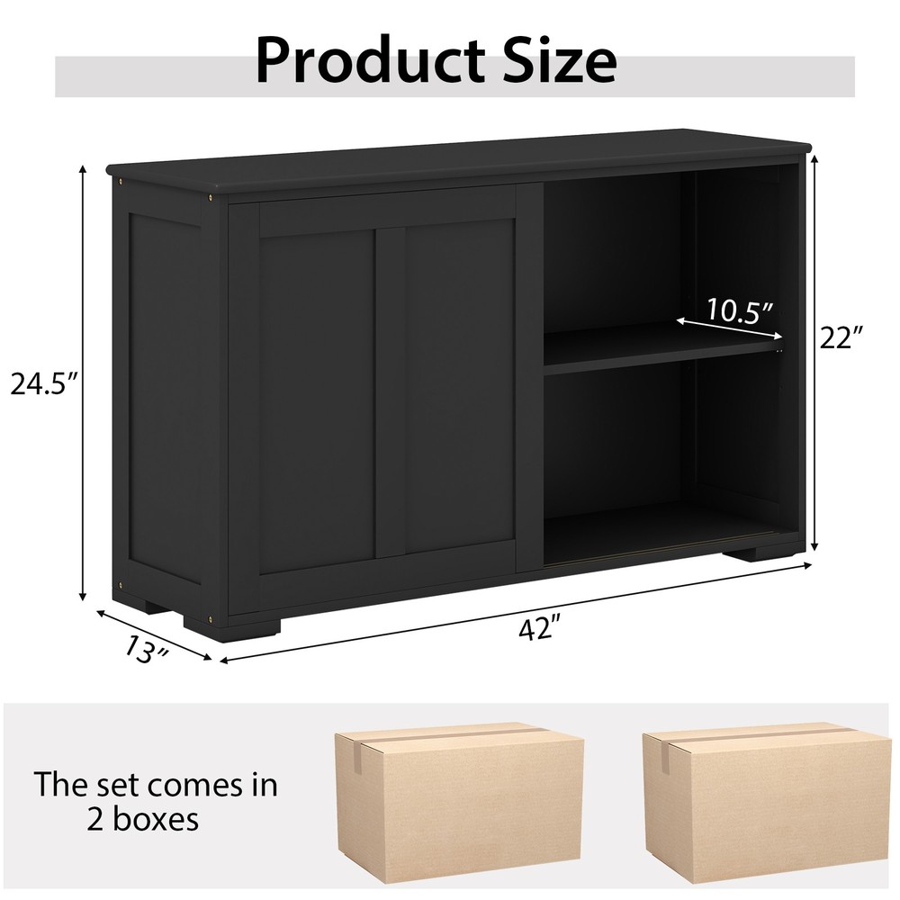 2PCS Stackable Buffet Sideboard w/ Sliding Doors & Adjustable Shelf Black