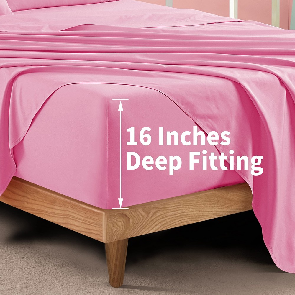 Queen Sheets Set (4 Piece), Super Soft Brushed Microfiber Bed Sheets with 16 ...