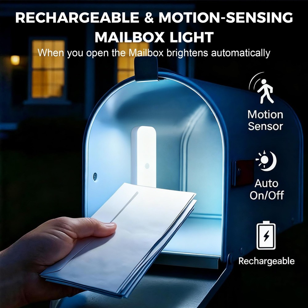 Rechargeable Mailbox Light, Wireless Motion Sensor Mailbox Lights, Magnetic L...