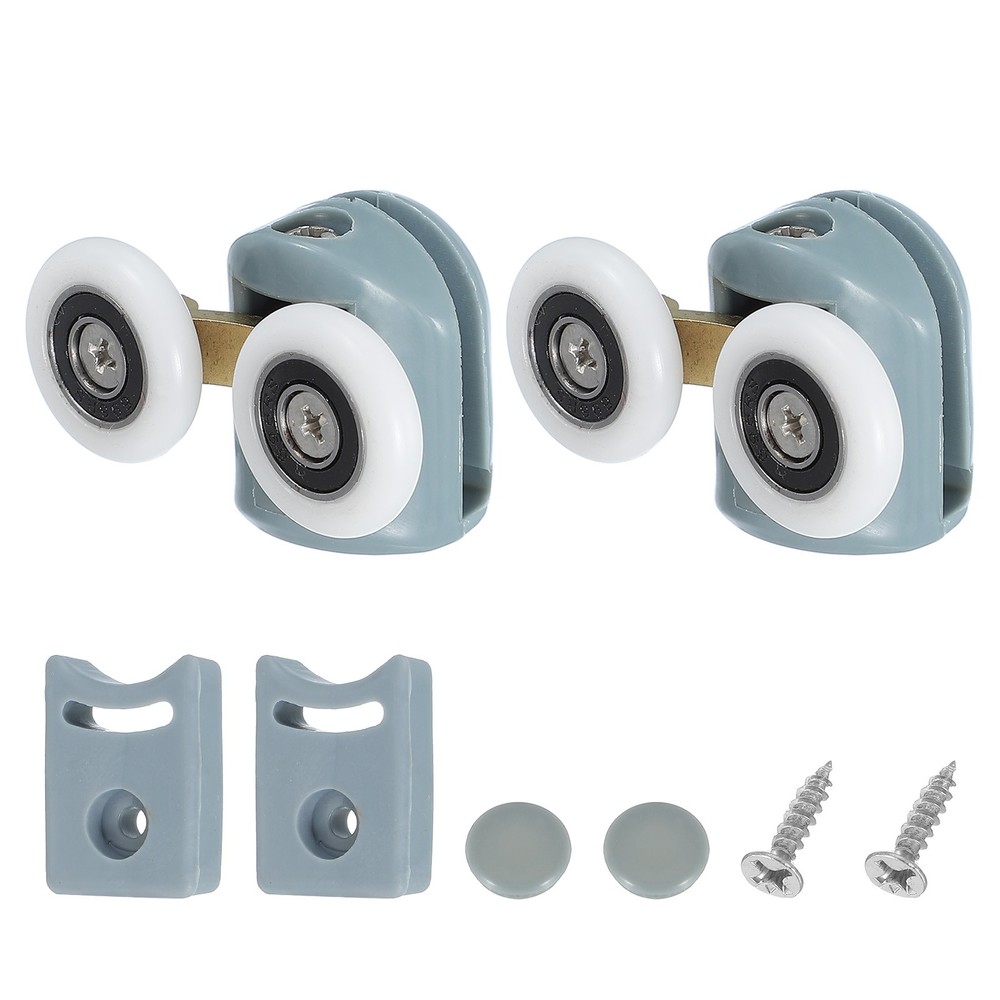 2Pcs 23mm Double Shower Door Rollers Plastic Top Wheels Pulleys Guide Grey
