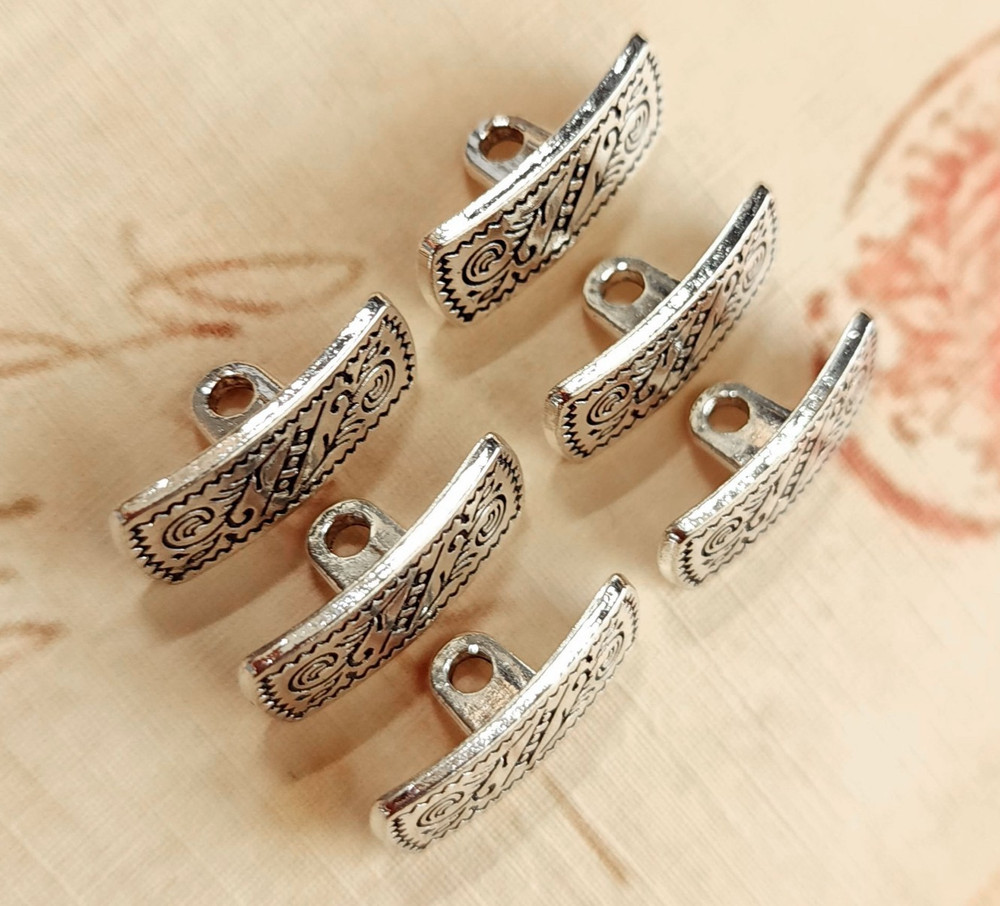 6 Southwest Concho Look Rectangular Silver Metal Buttons ~ almost 3/4" by 5/16"
