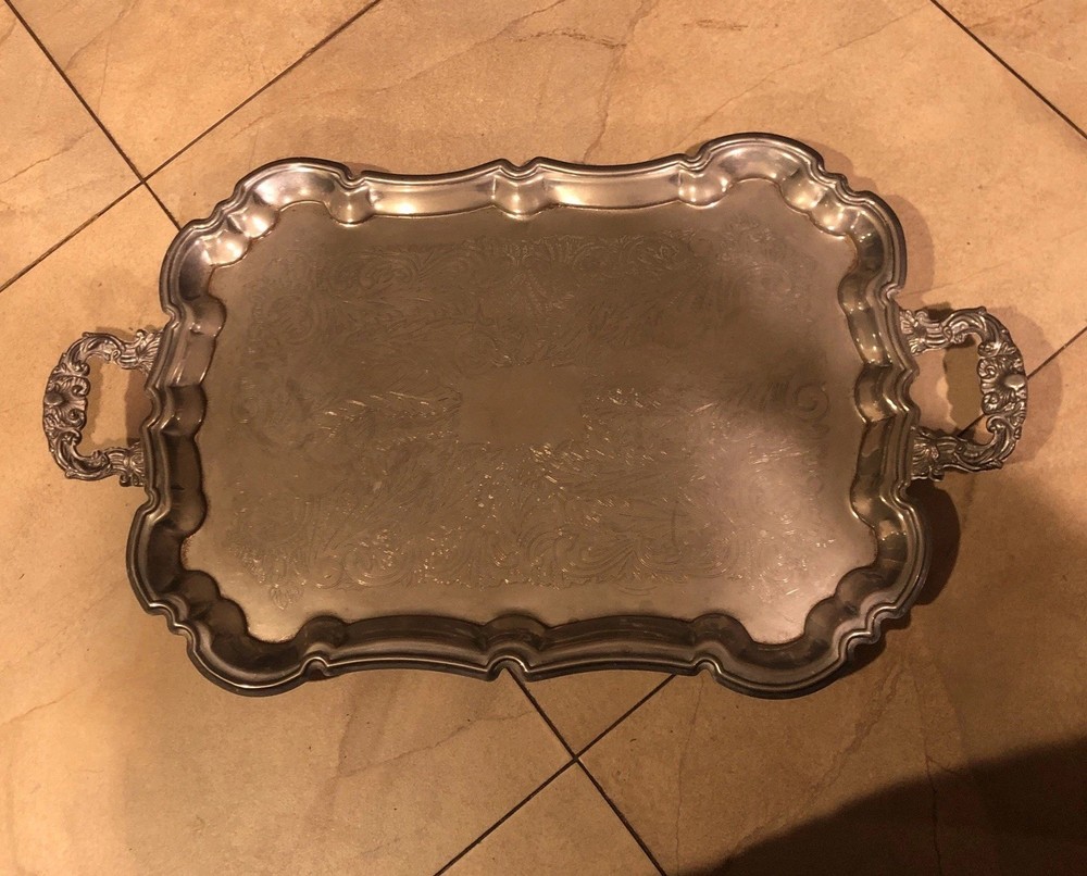 VTG, Rare, International Silver Co.Silver Plated Footed Serving Tray With handle