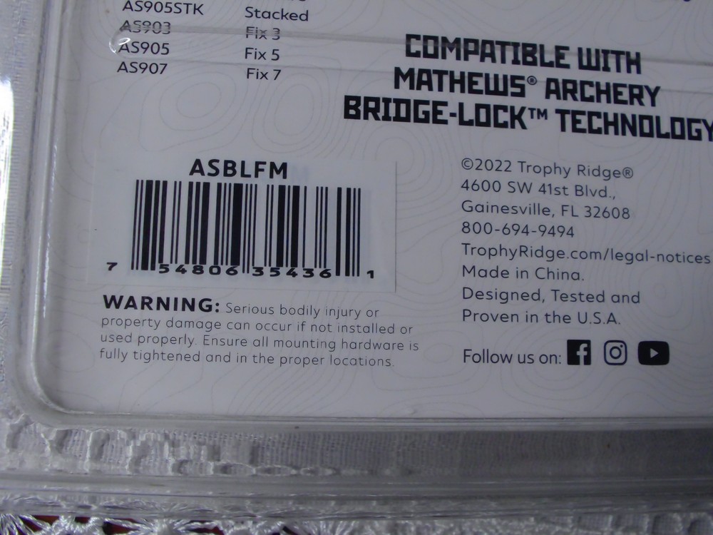 Trophy Ridge SIGHT MOUNT BRACKET BRIDGE-LOCK™ Mathews BRACKET ASBLFM