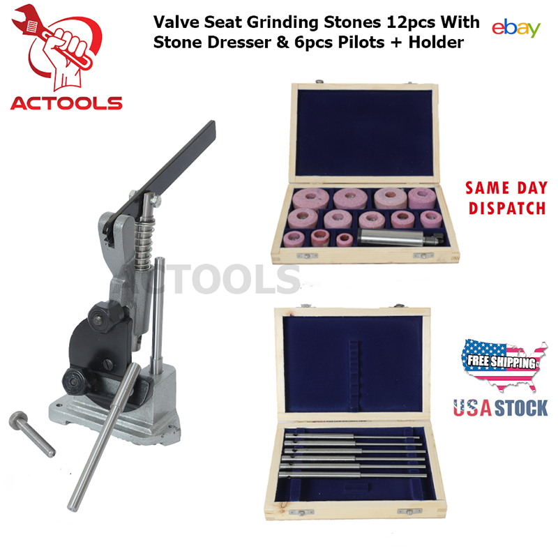 Valve Seat Grinding Stones 12 Pcs With Stone Dresser & Pilots 6pcs + 9/16 Holder
