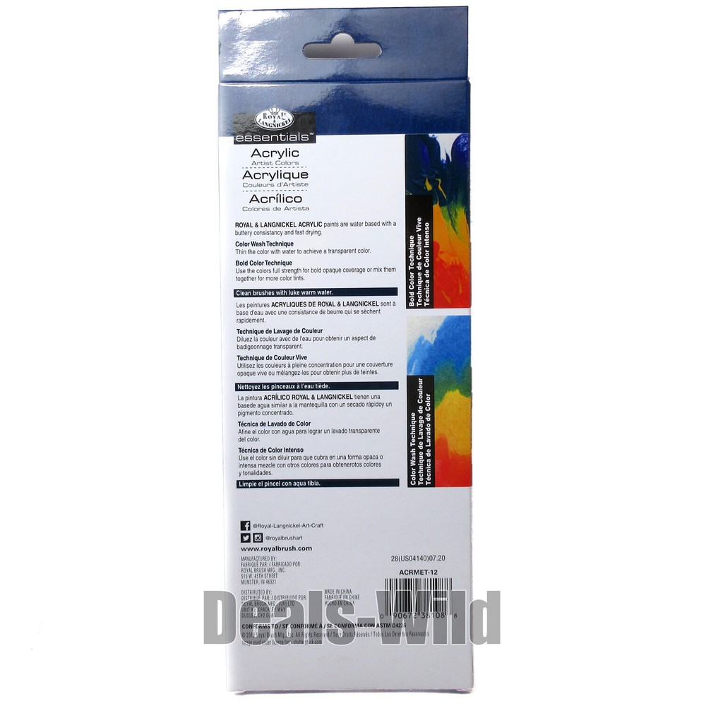 12 Piece METALLIC Acrylic Paint Set Royal & Langnickel Essentials Basic Colors